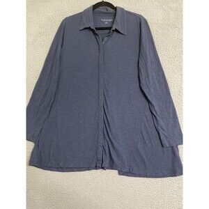 Soft Surroundings Women Shirt Navy Tallie Soft Knit Button Down Tunic Large READ